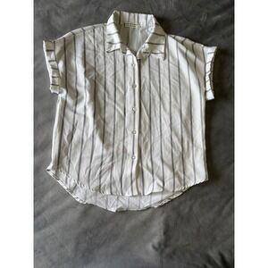 Jon & Anna Contemporary Striped Button Down Shirt White Black Short Sleeve Small